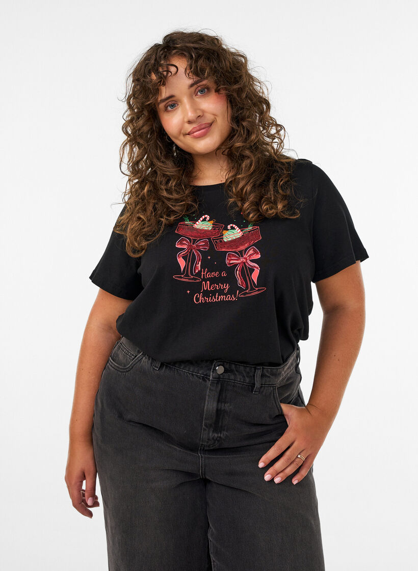 Joulupaita luomupuuvillasta, Musta, Model image number 0