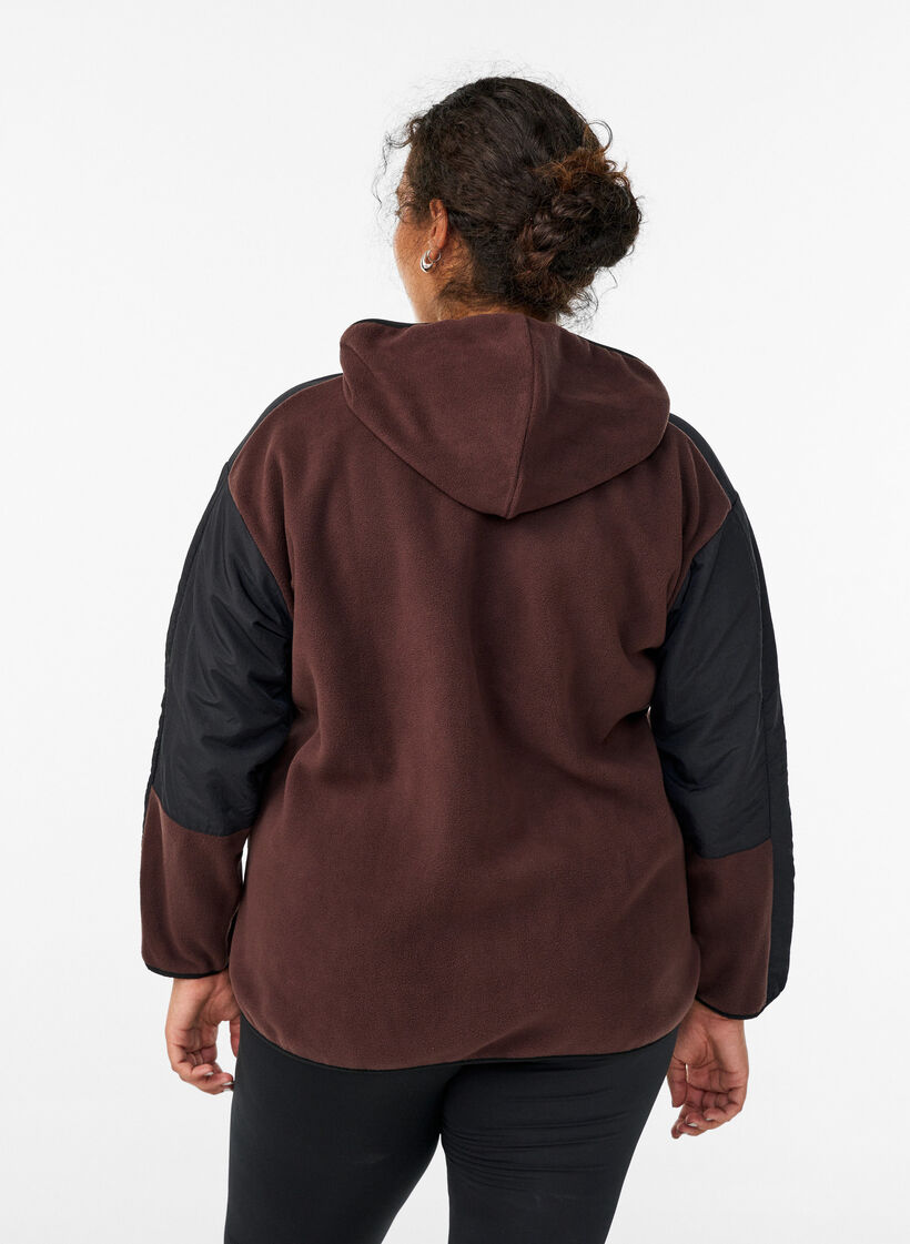 Hupullinen fleece-takki taskuilla, Ruskea, Model image number 2