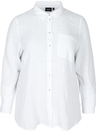Pitkähihainen puuvillainen paita tekstuurilla, White, Packshot image number 0