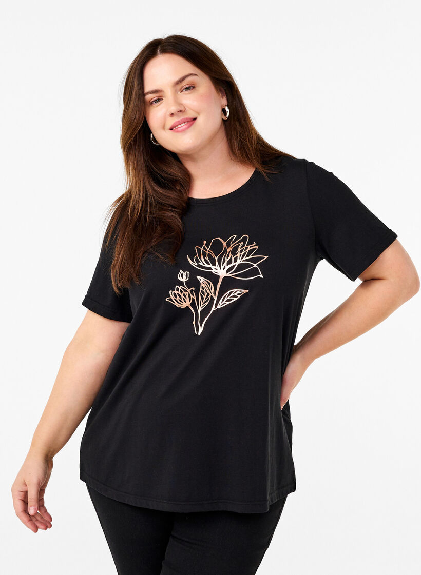 FLASH – kuviollinen t-paita, Black R. Gold Flower, Model image number 0