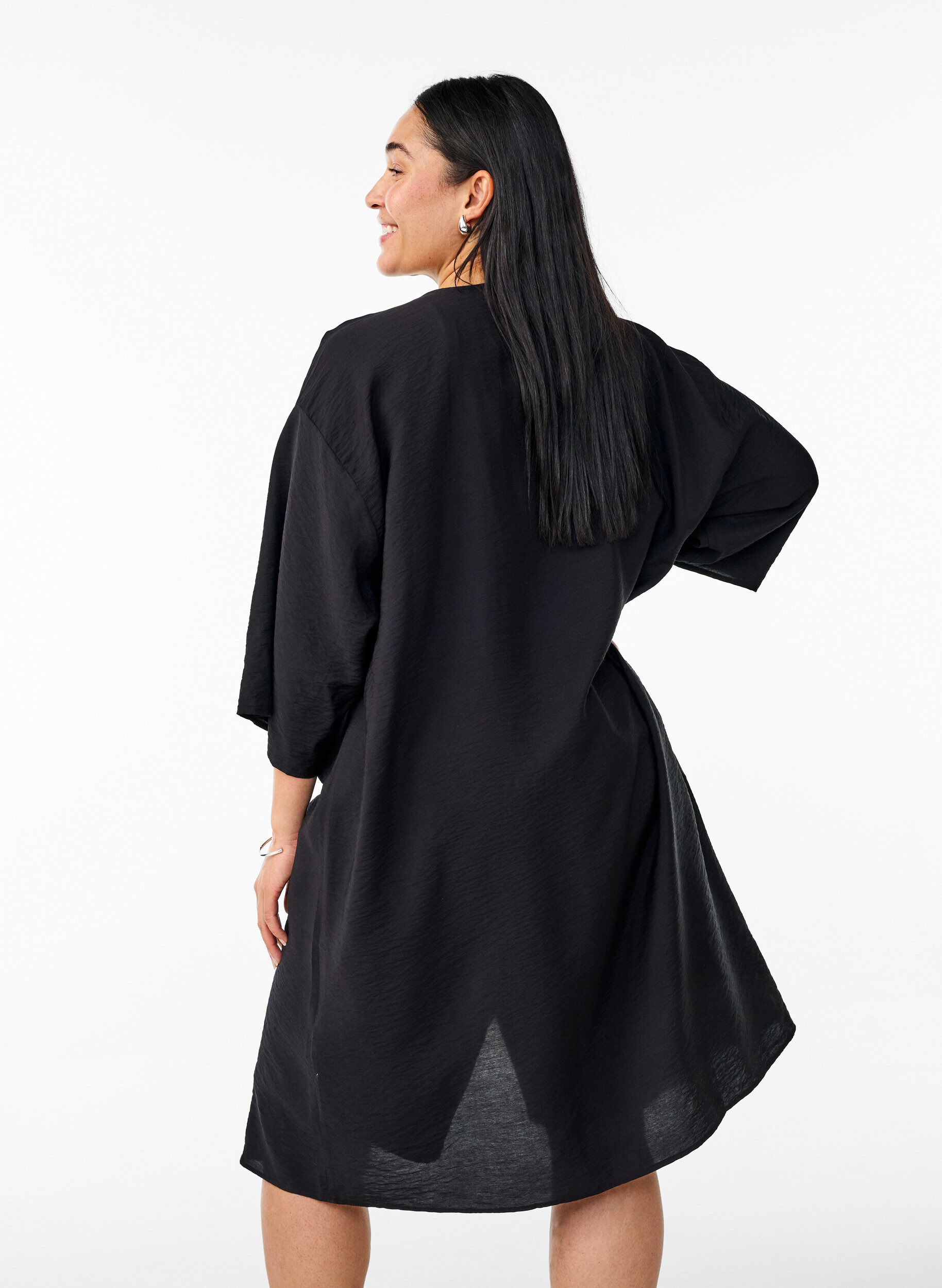 Zizzi Viskoosikimono, &frac34;-mittaiset hihat, Musta, Model image number 2