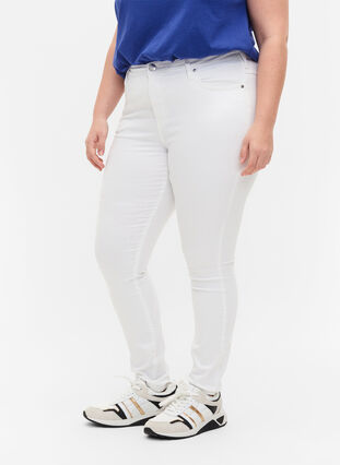 Korkeavyötäröiset super slim Amy-farkut, White, Model image number 2