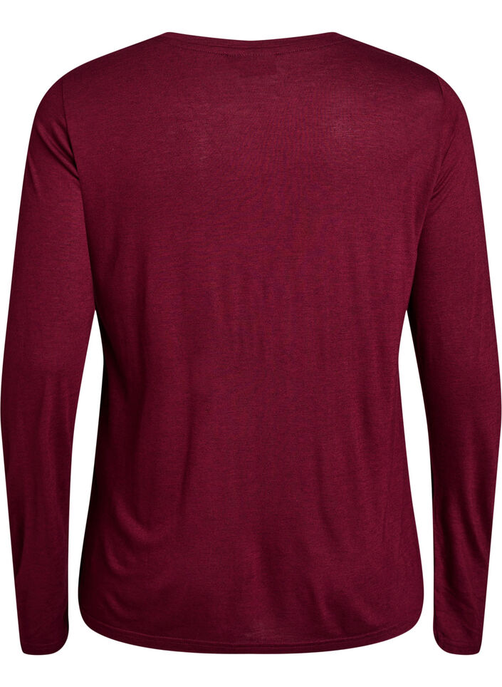 Pitk&auml;hihainen pusero villasta ja viskoosista, Tumma Bordeaux, Packshot image number 1