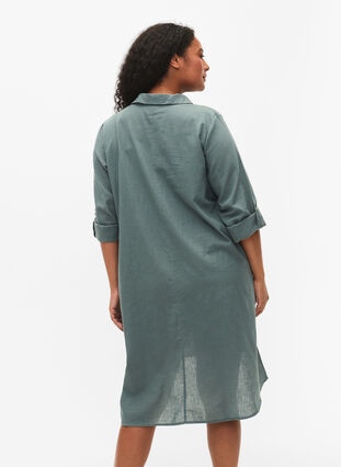 Puuvillasta ja pellavasta valmistettu raidallinen mekko, Balsam Green, Model image number 1