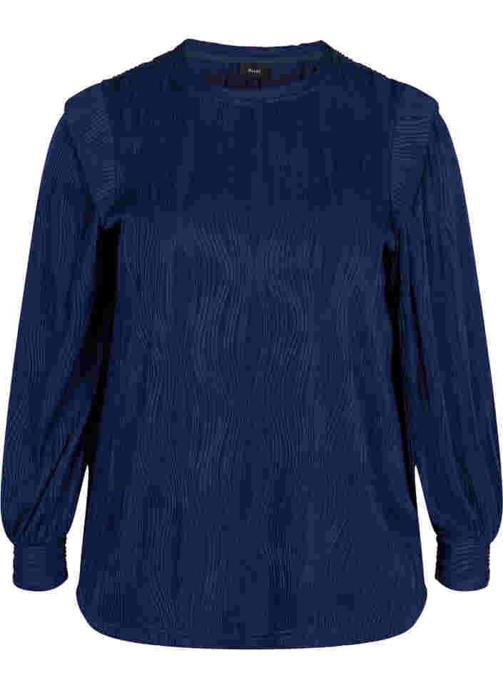 Pitkähihainen pusero tekstuurikuviolla, Maritime Blue, Packshot image number 0