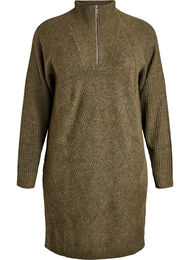 Polvimittainen neulemekko korkealla kauluksella, Vihreä