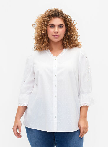 Rakenteellinen paitapusero kirjailulla anglaise, Bright White, Model image number 0