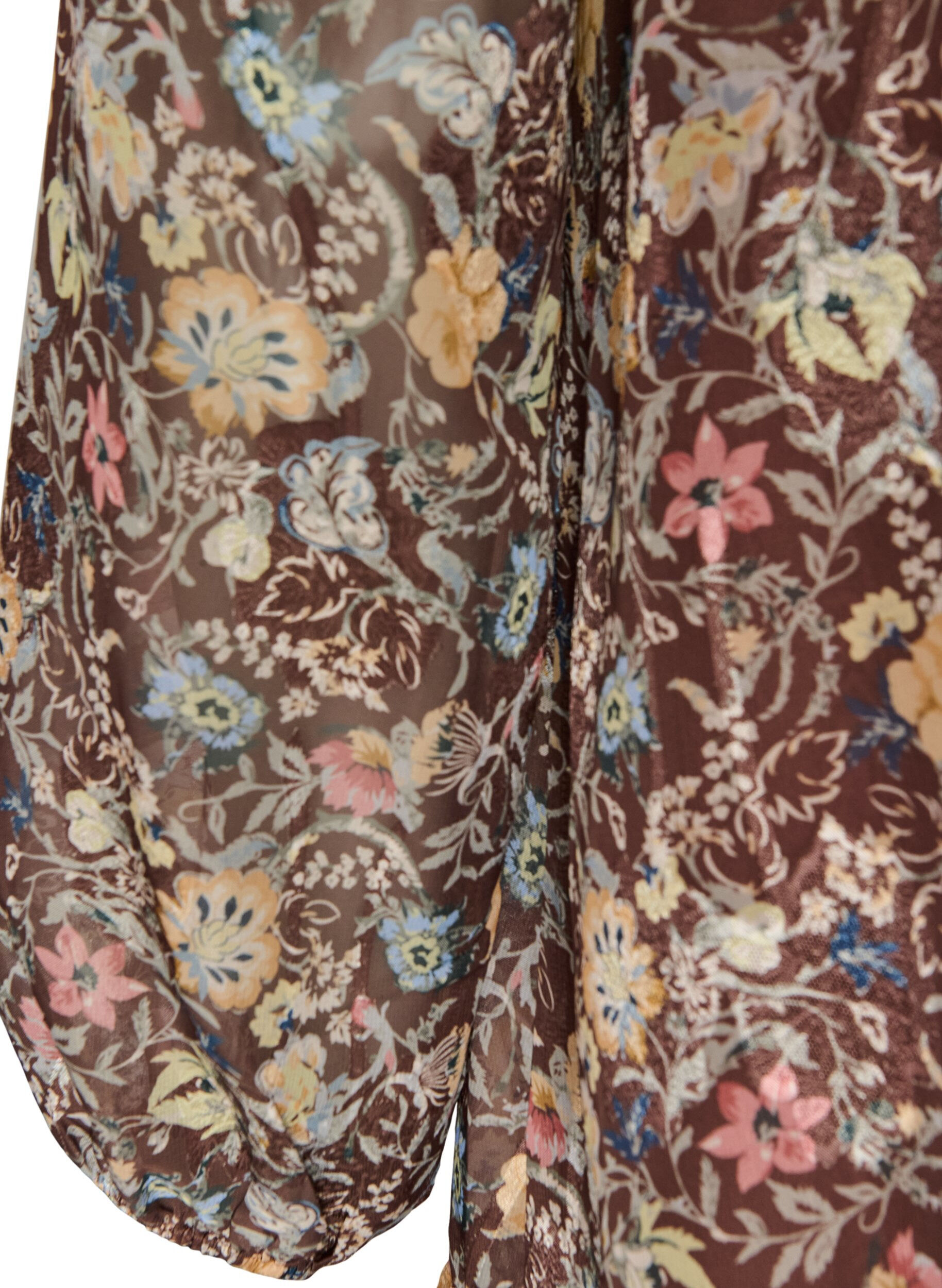 ZizziChiffonimekko kukkakuviolla ja r&ouml;yhel&ouml;kerroksilla, Ruskea, Packshot image number 3