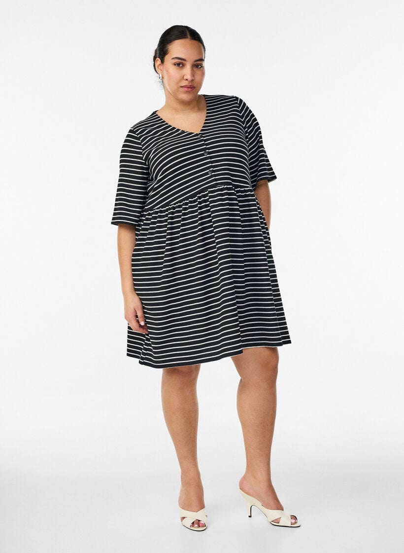 Mekko ribbineuloksella ja empire-leikkauksella, Valkoinen, Model image number 1