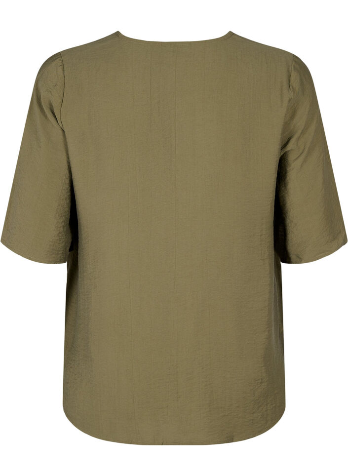 Viskoosipusero V-pääntiellä ja kirjailluilla yksityiskohdilla, Vihreä, Packshot image number 1