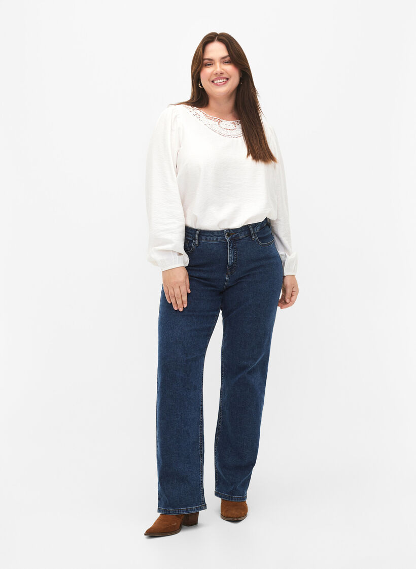 Viskoosipusero, jossa on virkattu yksityiskohta, Bright White, Model image number 2