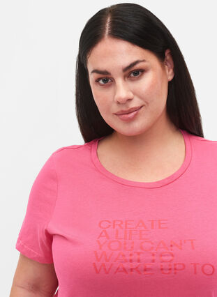 Puuvillainen t-paita painatuksella ja lyhyillä hihoilla, Hot Pink Create, Model image number 2