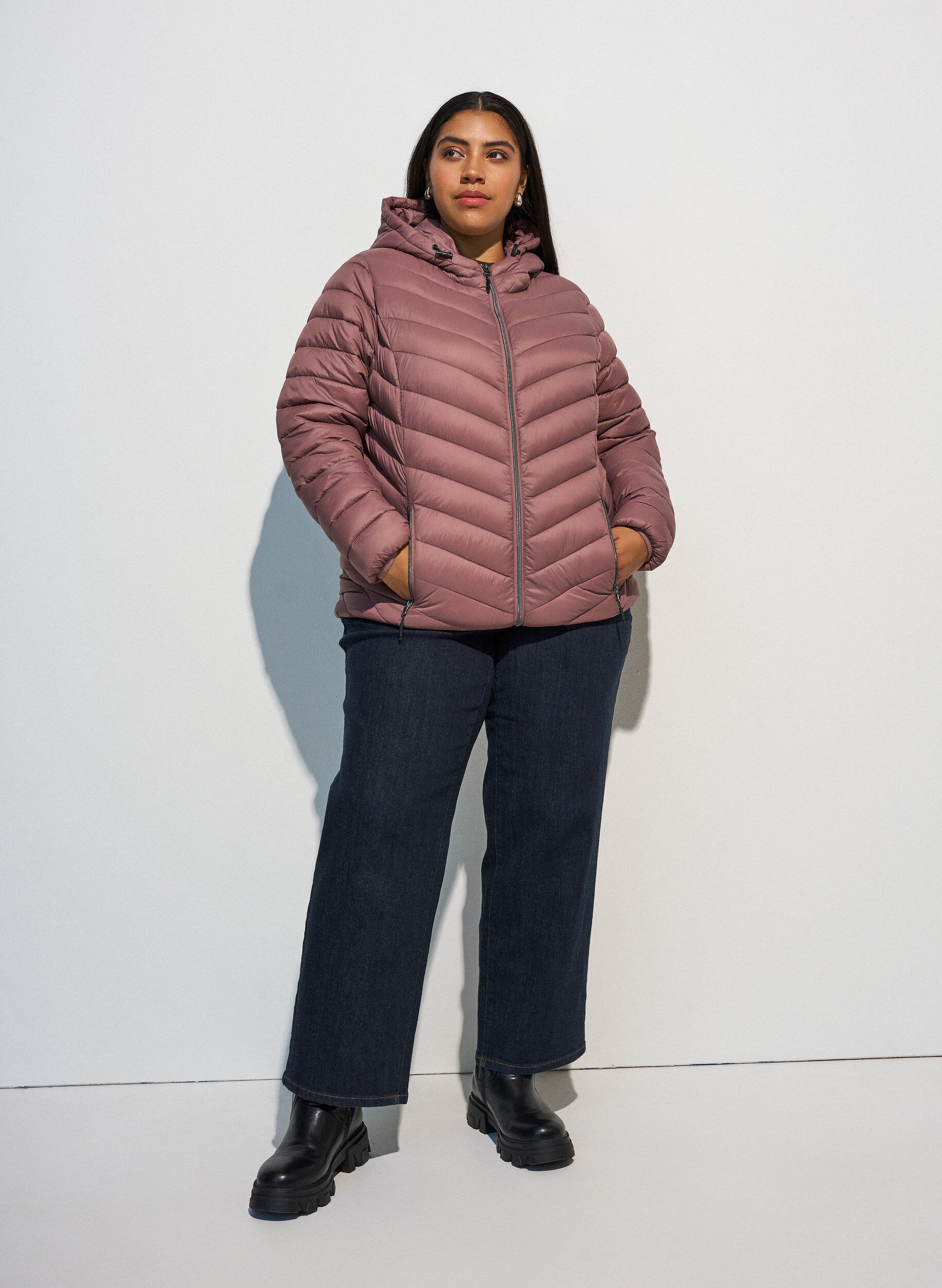 ZizziKevyt takki hupulla, Vaaleanpunainen, Model image number 1