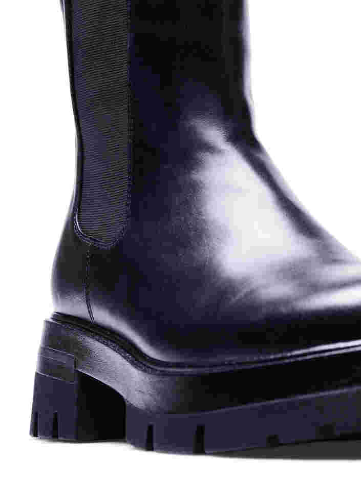 Leveätlestiset nahkanilkkurit kuminauhalla, Black, Packshot image number 2