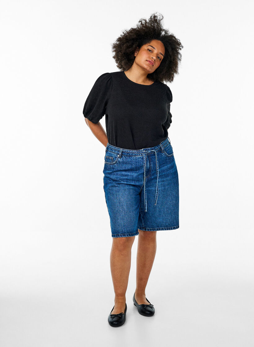 Strukturoitu lyhythihainen pusero, Musta, Model image number 1