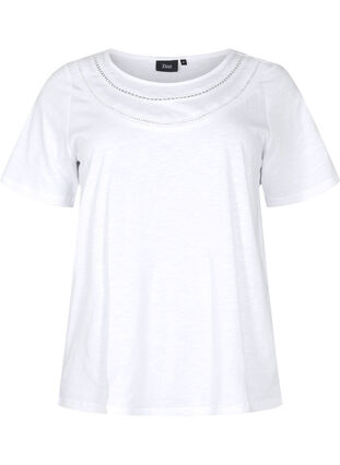 T-paita puuvillaa pitsillä, Bright White, Packshot image number 0