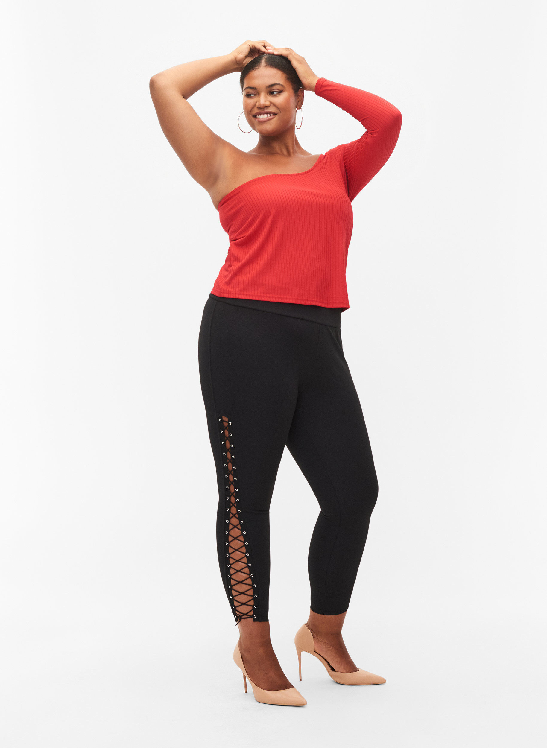 Zizzi One shoulder -pusero, Tango Red, Model image number 3