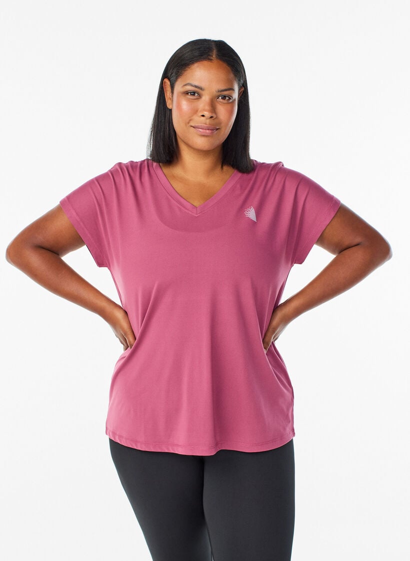 L&ouml;ys&auml; treenipaita v-kaula-aukolla, Punainen, Model image number 0