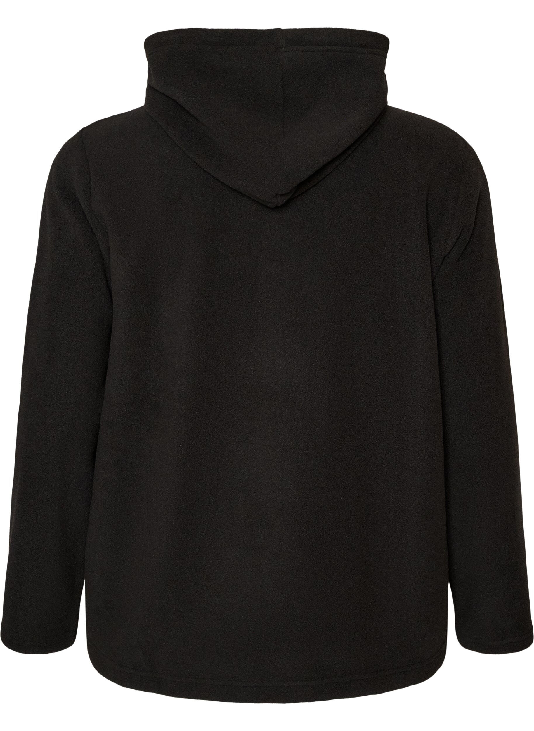 ZizziFleece-huppari korkealla kauluksella ja brodeeratulla tekstill&auml;, Musta, Packshot image number 1
