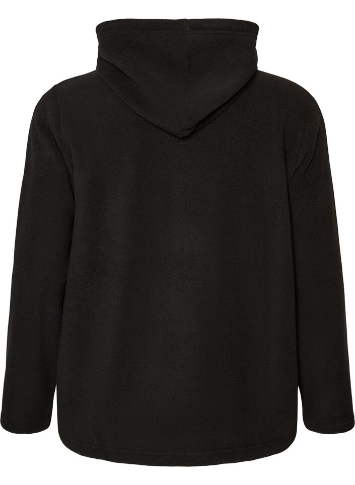 Fleece-huppari korkealla kauluksella ja brodeeratulla tekstill&auml;, Musta, Packshot image number 1