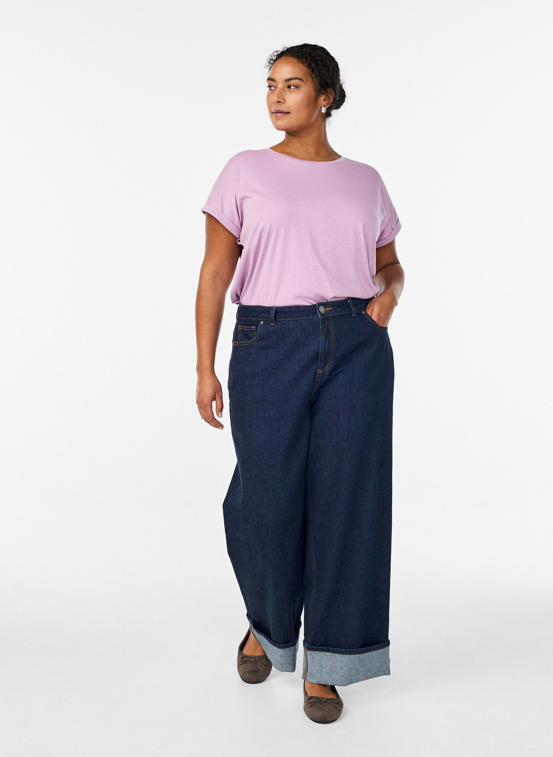 ZizziLyhythihainen t-paita puuvillasekoitteesta, Violetti, Model image number 1