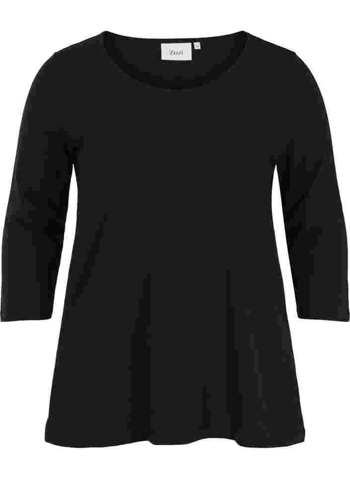 Puuvillainen perus t-paita 3/4-hihoilla, Black, Packshot image number 0