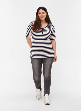Raidallinen t-paita puuvillaa, Blue Rose Stripe, Model image number 2