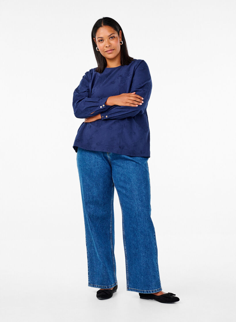 Pitkähihainen pusero kirjonnalla, Sininen, Model image number 1