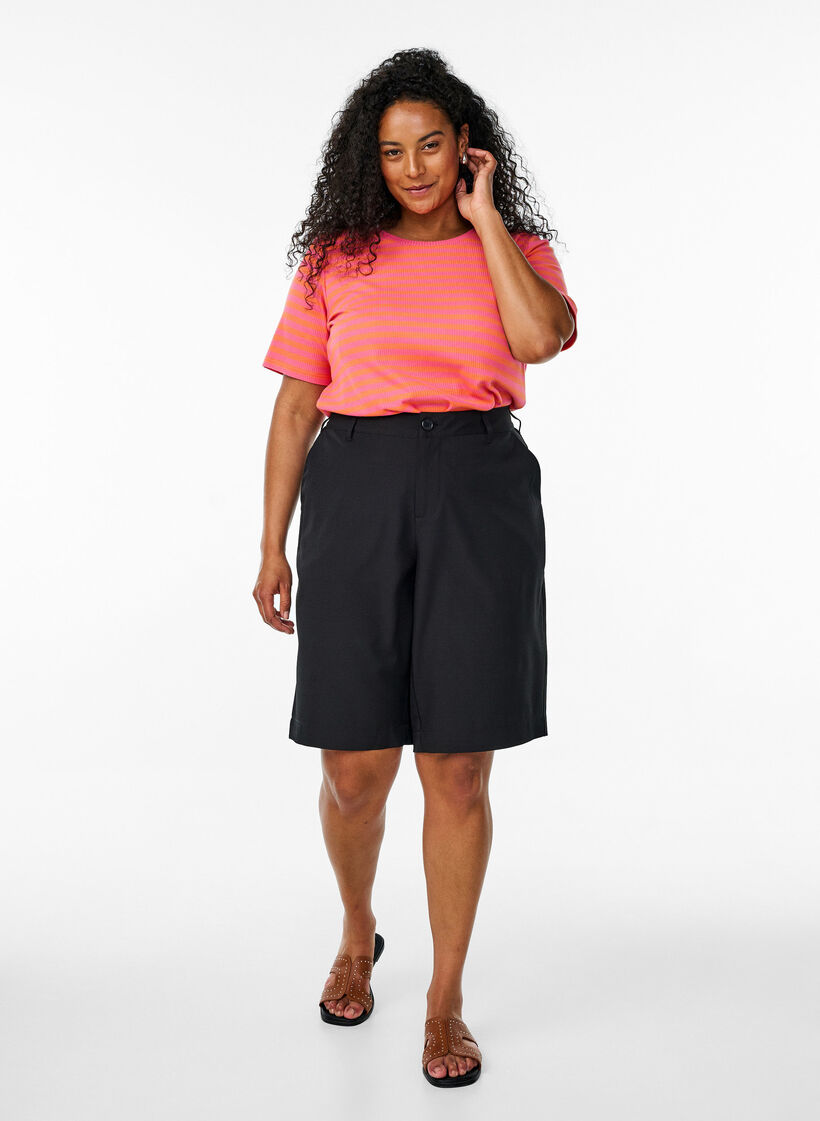 Raidallinen ribattu T-paita, Oranssi, Model image number 1