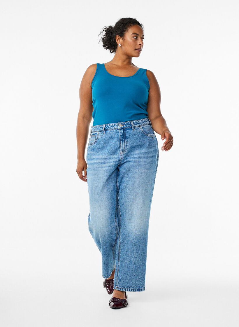 Yksivärinen perus paita puuvillasta, Sininen, Model image number 1