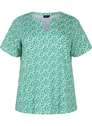 Kukallinen t-paita puuvillaa v-pääntiellä, Jolly Green AOP, Packshot image number 0