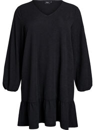 Lyhyt teksturoitu mekko röyhelöhelmalla, Musta