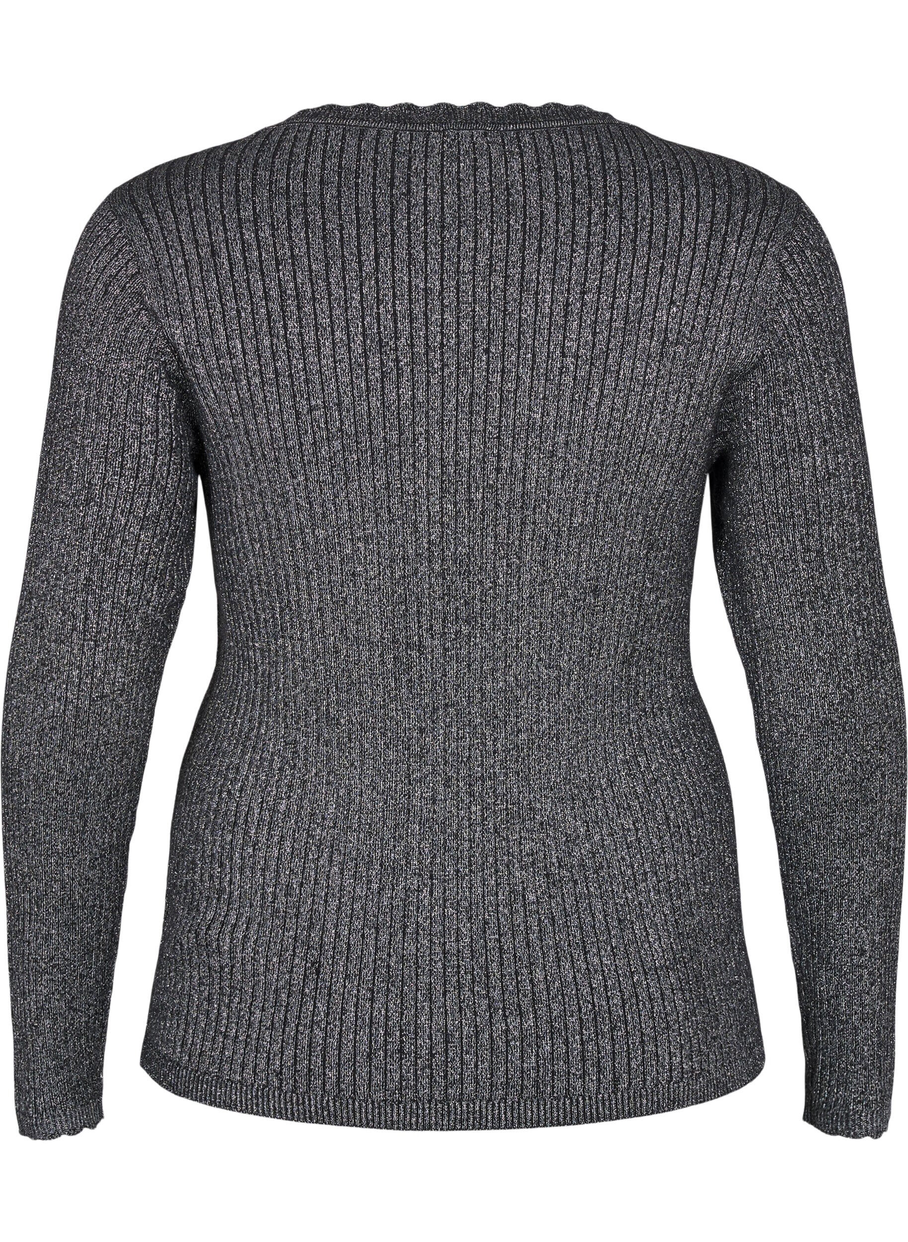 Zizzi Tiukasti istuva neulepusero glitterlangalla, Musta, Packshot image number 1