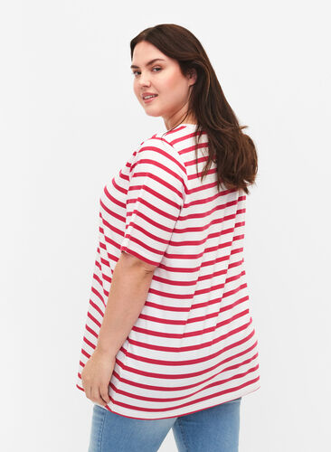 Raidallinen t-paita luomupuuvillaa, Bright Rose Stripes, Model image number 1