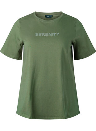 Luomupuuvillasta valmistettu t-paita tekstillä, Thyme SERENITY, Packshot image number 0