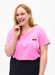 Puuvillainen t-paita, jossa on kirsikkakirjailu, Roseb. W. CherryEMB., Model