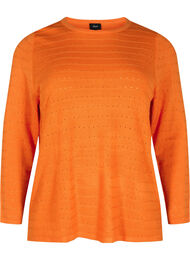Tekstuurikuvioitu neulepusero pyöreällä pääntiellä, Vibrant Orange