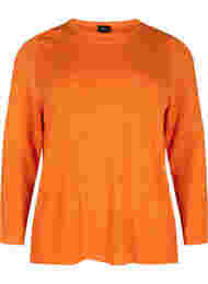 Tekstuurikuvioitu neulepusero pyöreällä pääntiellä, Vibrant Orange