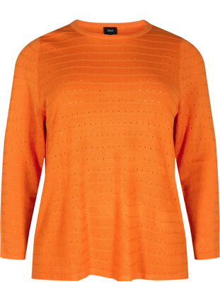 Tekstuurikuvioitu neulepusero pyöreällä pääntiellä, Vibrant Orange, Packshot image number 0