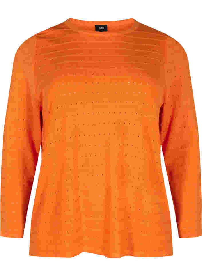 Tekstuurikuvioitu neulepusero pyöreällä pääntiellä, Vibrant Orange, Packshot image number 0