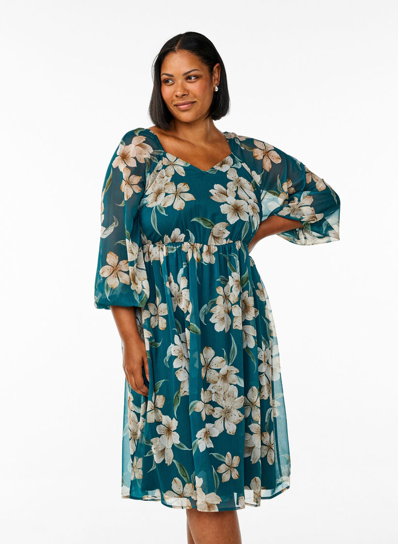 Pitk&auml;hihainen sifonkijuhlamekko, Vihre&auml;, Model image number 0