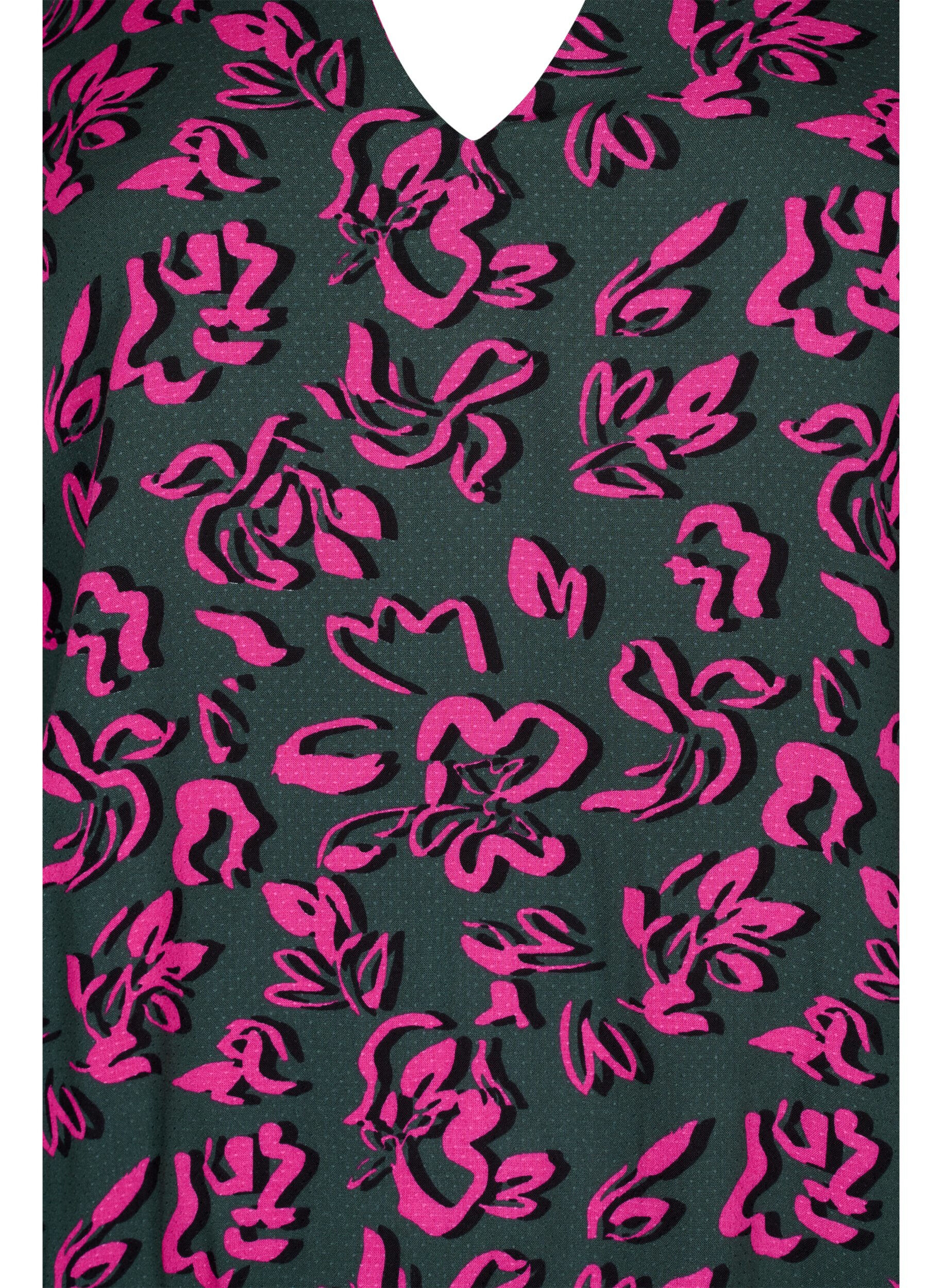 Zizzi Pitk&auml;hihainen viskoosipusero smokkirypytyksell&auml;, Deep Forest AOP, Packshot image number 2