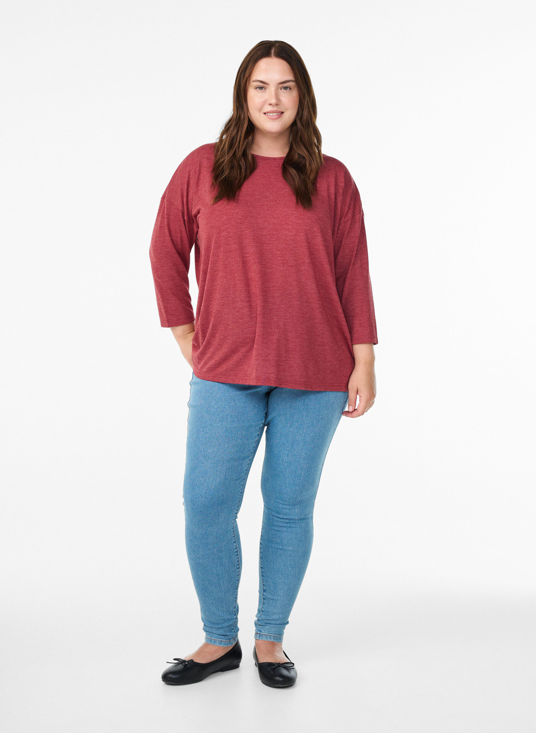Zizzi Jersey -pusero 3/4-hihoilla, Punainen, Model image number 1