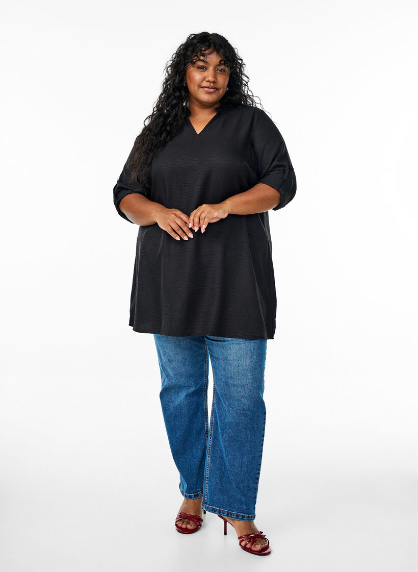Tunika, jossa on pyöreä kaula-aukko, Musta, Model image number 1