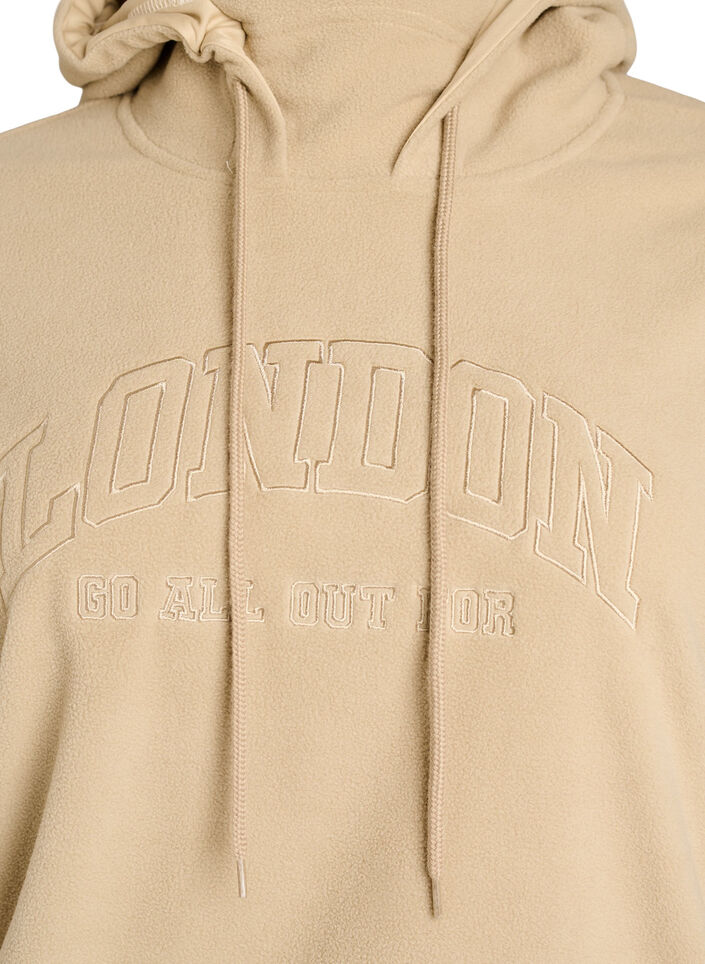 Fleece-huppari korkealla kauluksella ja brodeeratulla tekstill&auml;, Beige, Packshot image number 2