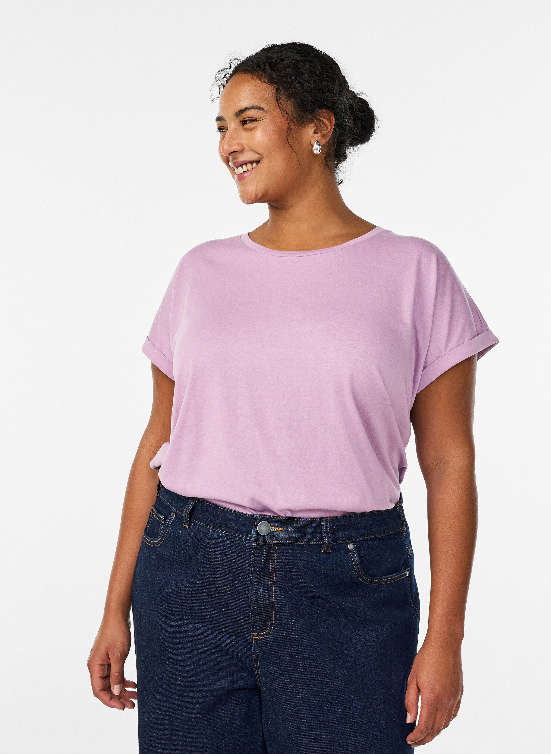 Zizzi Lyhythihainen t-paita puuvillasekoitteesta, Violetti, Model image number 0