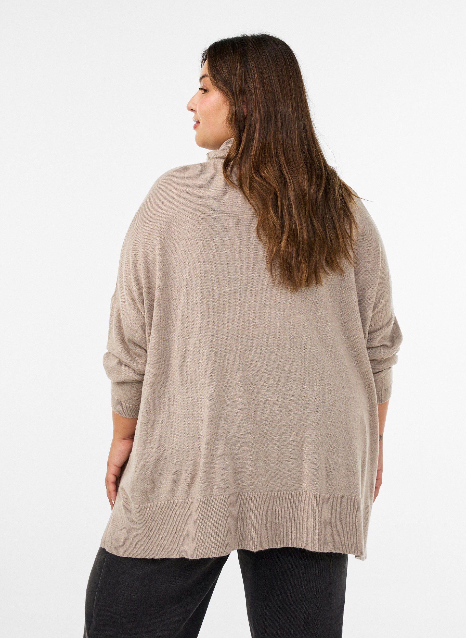 ZizziV&auml;lj&auml; pooloneulepusero, Beige, Model image number 2