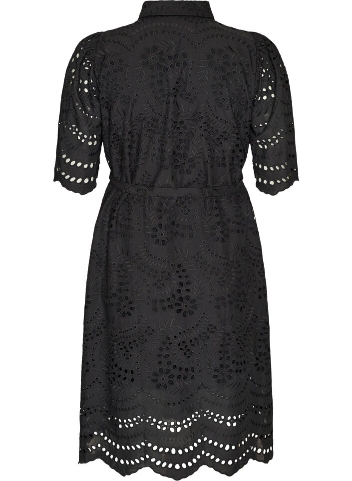 Paitamekko brodeerattua broderie anglaise -kangasta vy&ouml;ll&auml;, Musta, Packshot image number 1