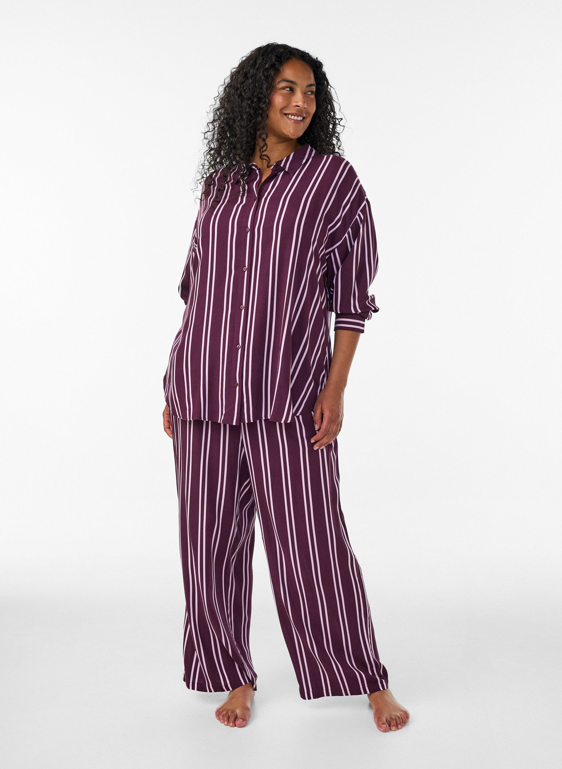 ZizziRaidallinen y&ouml;paita, Tumma Bordeaux, Model image number 1