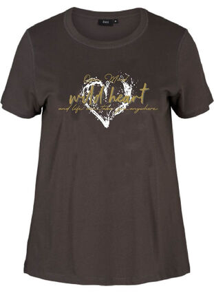 Lyhythihainen t-paita puuvillasta printillä, Grey, Packshot image number 0